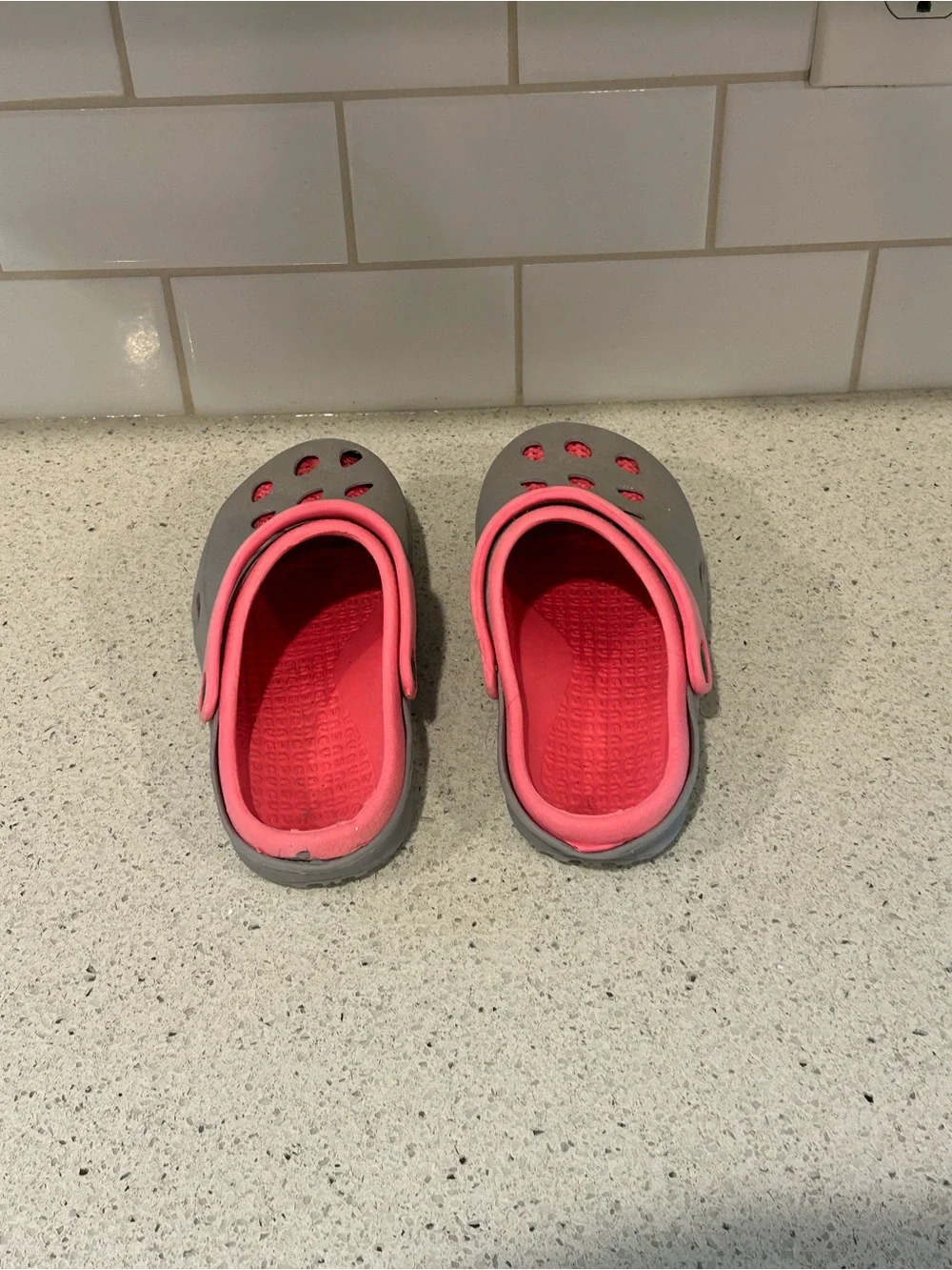 Kids Casual Crocs - Gray with Pink Accents, Size 12/13
